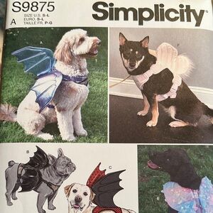 New Simplicity Pattern S-M-L Pet Costume Wings -Blue,Black,Red Uncut Unfolded